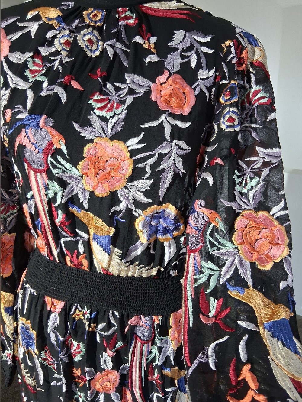 Zara Black Floral Midi Dress with Orange and Blue Accents - Picture 5 of 16